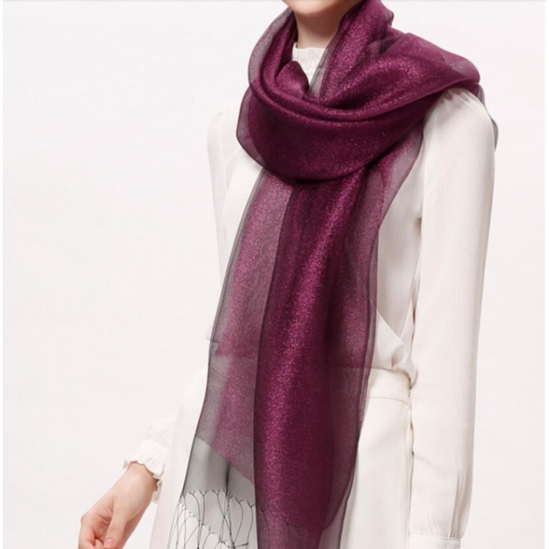 Pure Silk Scarf Dark Purple Women Summer Scarf